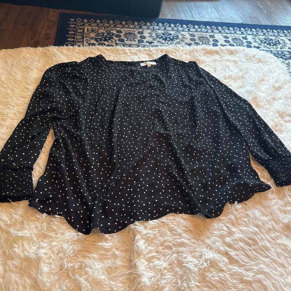 LOFT Plus Size Black and White Polka Dot Long‎ Sleeve Blouse Size 20